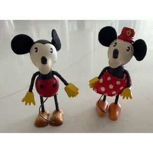 Disney Schylling Mickey & Minnie Mouse Jointed Wooden Figures Vintage Style Set